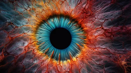 Afwasbaar Fotobehang Macrofotografie macro shot of human retina, nebula, symetrical, vibrant color