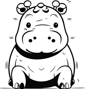 Hippopotamus   Black and White Cartoon Illustration. Vector