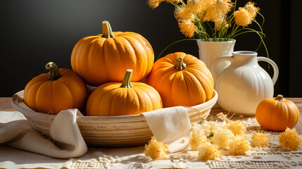 A beautiful and elegant table with pumpkins.