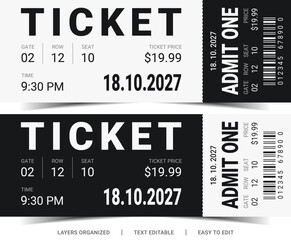 Set of black and white tickets