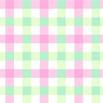 Pastel Tablecloth Gingham Vector Seamless Pattern. Pink And Green Checker Background. Cottagecore Garden Design. Homestead Farmhouse Summer Graphic Background.