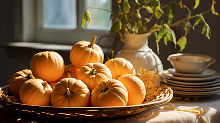 Autumn, a basket of pumpkins