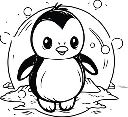 Black and White Cartoon Illustration of Cute Penguin Animal Character Coloring Book