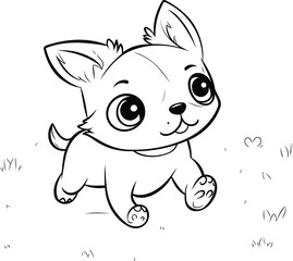 Cute little chihuahua standing on the grass. Vector illustration.