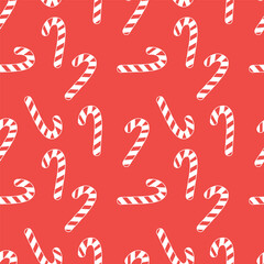Christmas pattern with candy on red backgraund.