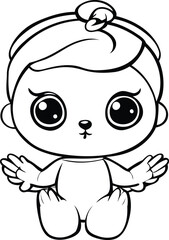 Cute baby girl in diaper. Vector illustration for coloring book.