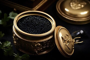 caviar in golden pot showing luxury and wealth