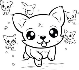 Cute cartoon cat. Black and white vector illustration for coloring book.