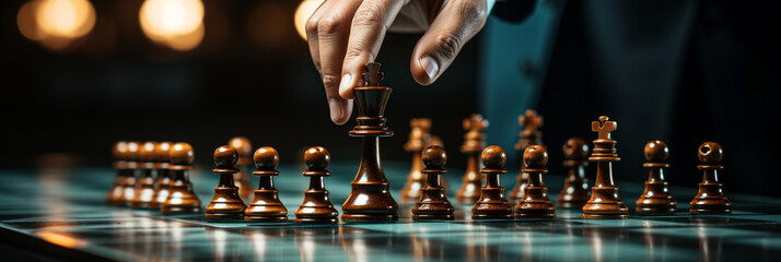 Businessman control chess game concept for ideas business strategy management, development new strategy plan, leader and teamwork, planning for competition - obrazy, fototapety, plakaty