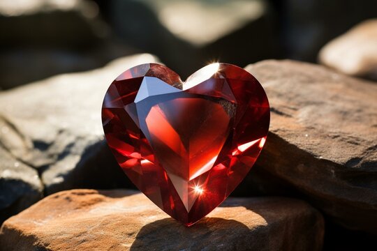 red gemstone in the shape of a heart. Generative AI
