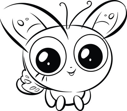 Black and White Cartoon Illustration of Cute Butterfly Animal Character for Coloring Book