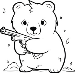 Illustration of a Cute Polar Bear Holding a Gun   Coloring Book
