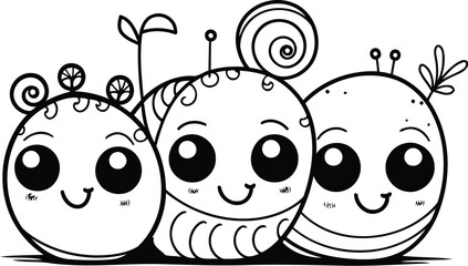 Coloring book for children. snail family. Cute cartoon character. Vector illustration.