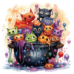 Witch's Poison Cauldron on Alowin' Day , Spooky Watercolor Art