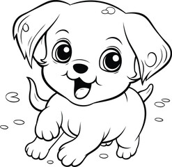Illustration of a Cute Puppy on White Background   Coloring Book