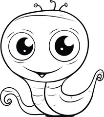 Cute cartoon snake. Black and white vector illustration for coloring book.