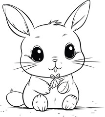 Cute cartoon bunny with a bow. Vector illustration for coloring book.