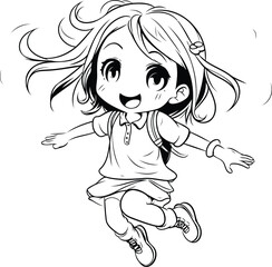 Vector illustration of a happy little girl jumping. Isolated on white background.