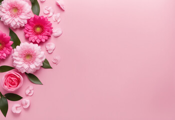 Fototapeta na wymiar pink background with empty space decorated with pink flowers