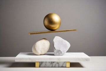 composition of marble and gold rock balancing. Generative AI
