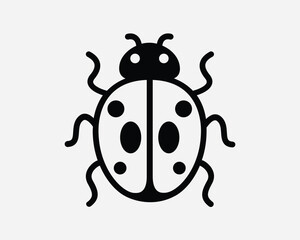 Ladybug Icon Lady Bug Insect Beetle Fly Cartoon Top View Design Natural Wild Animal Wildlife Black White Outline Line Shape Sign Symbol EPS Vector