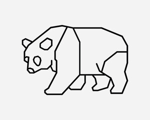 Naklejka premium Panda Line Icon Wild Animal Geometry Design Wildlife Zoo Creature Nature China Art Chinese Bear Walk Black White Outline Shape Sign Symbol EPS Vector
