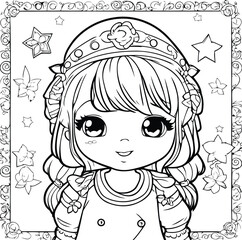 Cute little girl in princess costume. Vector illustration for coloring book.