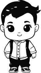 cute little boy with suspenders and bow tie cartoon vector illustration graphic design