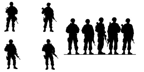 Commemorating War Veterans Soldiers with a Vector Set Collection of Army Silhouettes - Vector, Transparent Background, PNG - obrazy, fototapety, plakaty