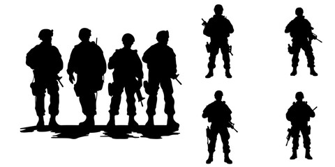 The Vector Set Collection of Army Silhouettes for War Veterans Soldiers - Vector, Transparent Background, PNG - obrazy, fototapety, plakaty