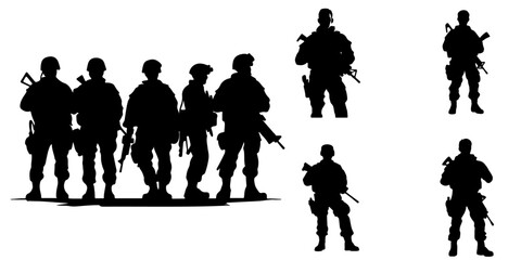 Vector Set Collection: Army Silhouettes of War Veterans Soldiers - Vector, Transparent Background, PNG