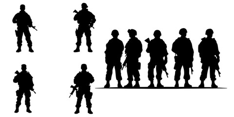 War Veterans Soldiers’ Army Silhouettes: A Vector Set Collection - Vector, Transparent Background, PNG - obrazy, fototapety, plakaty