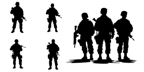 War Veterans Soldiers: A Vector Set Collection of Army Silhouettes - Vector, Transparent Background, PNG - obrazy, fototapety, plakaty