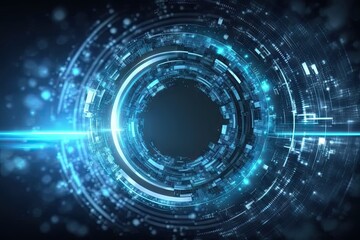 Fototapeta premium Digital universe. Exploring technology frontier. Futuristic tech network. Abstract background. Cyberspace connection. Blue tech innovation