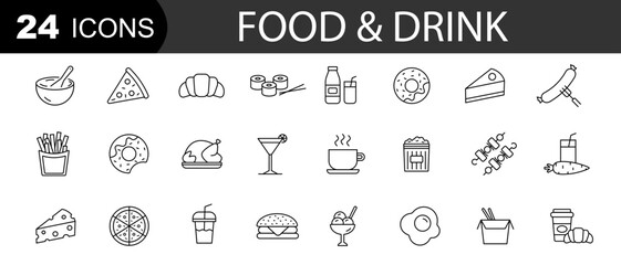 Food and drink web icons in line style. Vector illustration.
