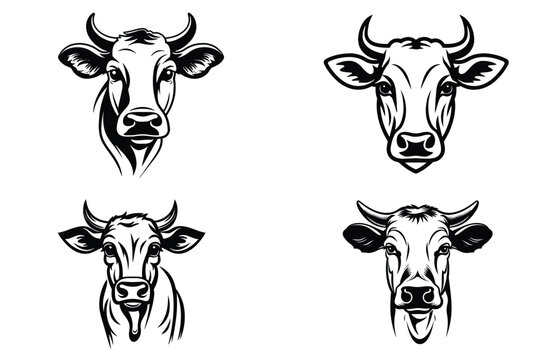 cow black and white logo vector illustration 