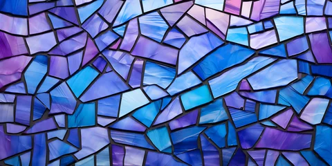 Cercles muraux Coloré blue and purple glass, in the style of artistic fragments, colorful patchwork, naturalistic light, eroded surfaces