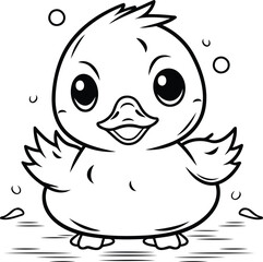 Black and White Cartoon Illustration of Cute Little Duckling for Coloring Book
