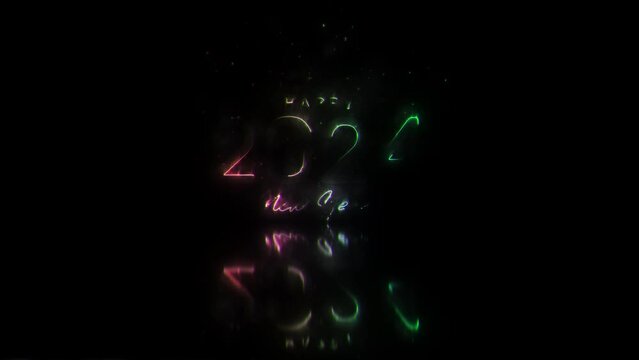 Abstract 2024 Happy New Year colorful neon laser text effect animation cinematic title on black background  