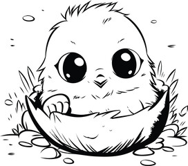 Illustration of Cute Baby Chick Peeking out of an Egg