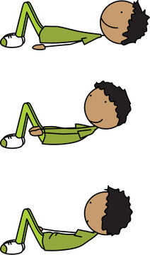 Happy kid exercises side sit ups
