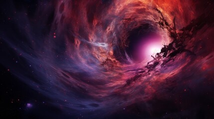 black hole pulling vibrant nebulas into its core