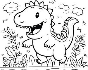 Dinosaur in the garden. Vector illustration. Coloring book for children.