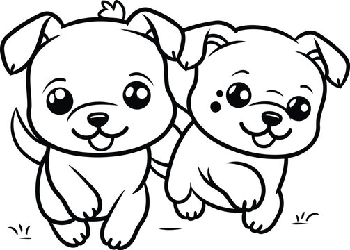 Cute cartoon dogs. Coloring book for children. Vector illustration.
