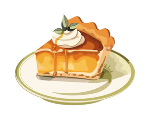 Pumpkin pie. Pumpkin pie. on plate. Isolated vector illustration.