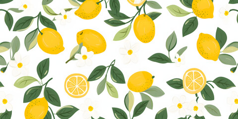 Fresh Lemon Isolated on White Background. Watercolour Illustration. Lemon cut in Half and with Lemon Leafs