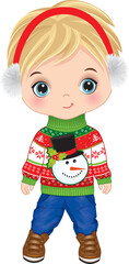Vector Cute Little Boy in Christmas Sweater