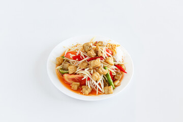 Papaya salad (som tum) with fried pork rind