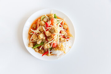 Papaya salad (som tum) with fried pork rind
