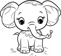 Cute Cartoon Elephant Coloring Book Page for Kids Vector Illustration